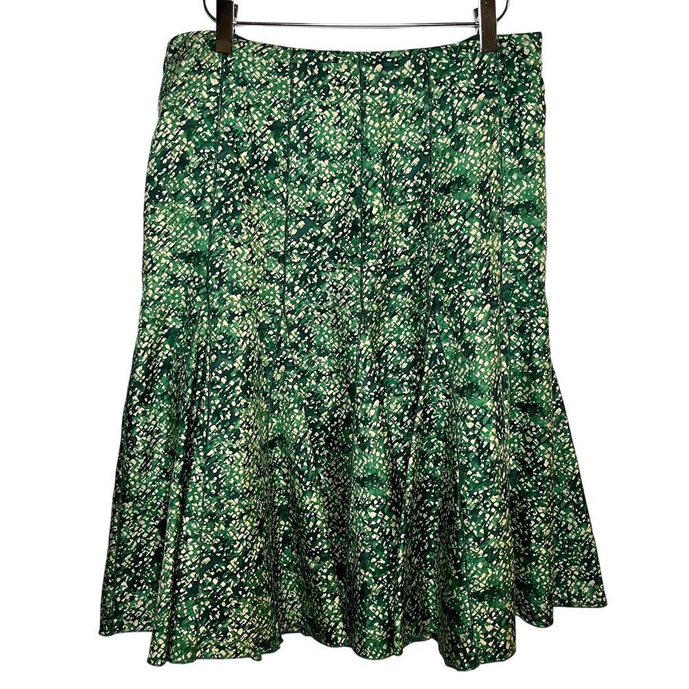 Nine West 100% Silk Midi Skirt Green Sz 4 Trumpet Y2K Fairy Cottage Forest Boho‎